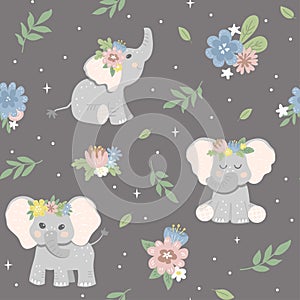 Seamless pattern with  elephants