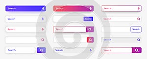 Web search. Website finding field box with cursor and interface button. Blank frame graphic UI. Magnifier or microphone