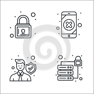 Web security line icons. linear set. quality vector line set such as database, protection, data security
