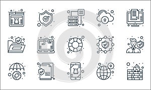 Web security line icons. linear set. quality vector line set such as firewalls, error, protection, document, files, security,