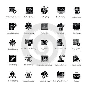 Web and Seo Glyph Vector Icons Set