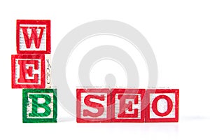 Web SEO Search Engine Optimization - Alphabet Baby Blocks on white