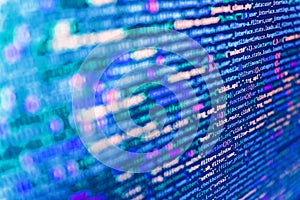 Web server data on a monitor. Programming code abstract screen of software developer. Coding css on mornitor at the office - for