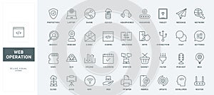 Web services, application usage and coding line icons set, data transfer and storage