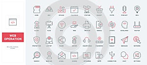 Web services, application usage and coding line icons set, data transfer and storage