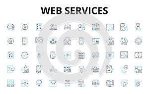 Web services linear icons set. Integration, Security, API, Scalability, Microservices, Cloud, XML vector symbols and