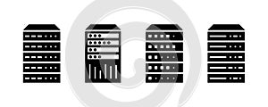 Set of computer server vector icons. Data, datacenter or database icon. Center of storage data.