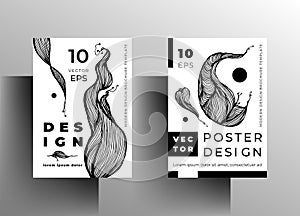 Cover template design for book, magazine, catalog, booklet, poster template set. Monochrome vector graphics are hand drawn.