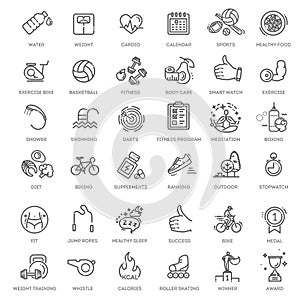 Web Set of Fittness Vector Thin Line Icons.