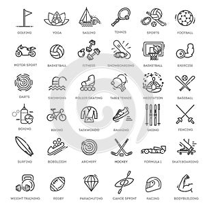 Web Set of Fittness Vector Thin Line Icons. Contains such Icons as Healthy Lifestyle, Weight Training