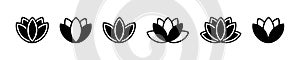 Set of lotus flowers vector icons. Relax, calm and harmony symbol.