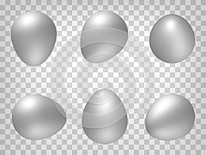 Set of perspective projections 3d eggs model icons on transparent background.  3d eggs. Abstract concept of graphic elements for y