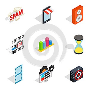 Web setup icons set, isometric style