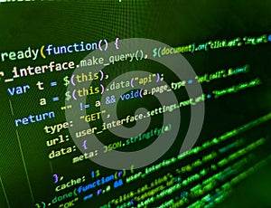 Web site codes on computer monitor. Programming code abstract technology background of software developer and Computer script.