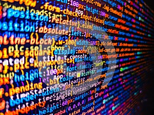 Web site codes on computer monitor. Software developer programming JavaScript code. Programming Javascript on laptop computer