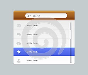 Web site design menu navigation elements with icons set