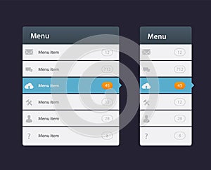 Web site design menu navigation elements with icons set