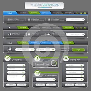 Web site design menu navigation elements with icons set: Navigation menu bars,vector design element eps10 illustration