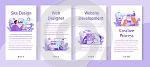 Web site design mobile application banner set. Presenting content