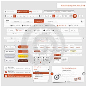 Web site design navigation template elements with icons set