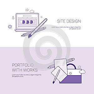 Web Site Design And Portfolio With Works Template Banner With Copy Space