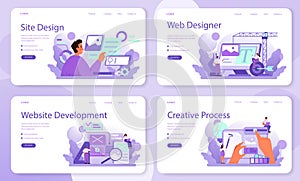 Web site design web banner or landing page set. Presenting content