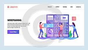 Web site onboarding screens. Developers build website wireframe interface. Menu vector banner template for website and