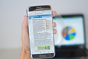 Web site of VirtualBox company on phone screen