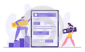 Web Software Development Concept. Developer Characters Build Website with Social Media Content