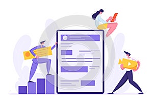 Web Software Development Concept. Developer Characters Build Website with Social Media Content