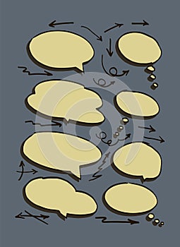 Speech bubbles and arrows drawn by hand set. vector