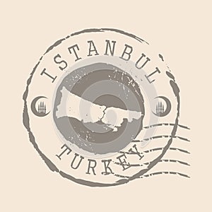 Stamp Postal of Istanbul is city of Turkey. Map Silhouette rubber Seal. Design Retro Travel. Seal of Map Istanbul grunge
