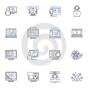 Web technologies line icons collection. HTML, CSS, JavaScript, APIs, Frameworks, Servers, Databases vector and linear