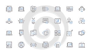 Web technology line icons collection. HTML, CSS, JavaScript, PHP, MySQL, AJAX, jQuery vector and linear illustration