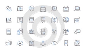 Web technology line icons collection. HTML, CSS, JavaScript, PHP, Python, Ruby, ASPNET vector and linear illustration