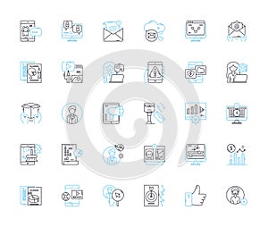 Web technology linear icons set. HTML, CSS, JavaScript, API, Framework, Responsive, Backend line vector and concept