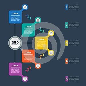 Web Template of a chart, mindmap or diagram with 5 processes. Vector dynamic infographics or mind map of technology or education