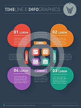 Web Template for circle diagram or presentation. Business concept with 4 options or processes. Vector illustration with stylized