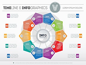 Web Template for circle diagram or presentation. Business infographics concept with 10 options. Vector infographic of technology photo