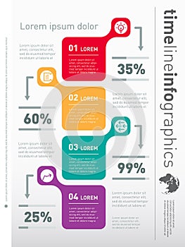 Web Template for vertical diagram or presentation. Business concept with 4 options. Part of the report. Vector