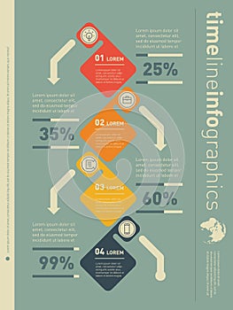 Web Template for vertical diagram or presentation. Business concept with 4 options. Part of the report. Vector