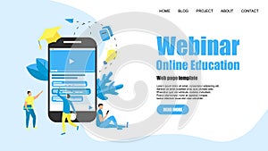 Web Template. Webinar, internet conference, web based seminar, online education, e-learning flat design concept