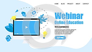 Web Template. Webinar, internet conference, web based seminar, online education, e-learning flat design concept