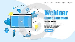 Web Template. Webinar, internet conference, web based seminar, online education, e-learning flat design concept