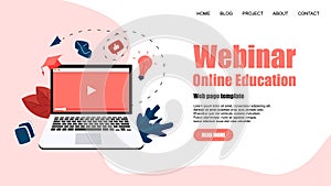 Web Template. Webinar, internet conference, web based seminar, online education, e-learning flat design concept