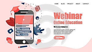 Web Template. Webinar, internet conference, web based seminar, online education, e-learning flat design concept