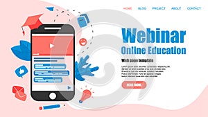 Web Template. Webinar, internet conference, web based seminar, online education, e-learning flat design concept