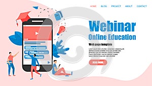 Web Template. Webinar, internet conference, web based seminar, online education, e-learning flat design concept