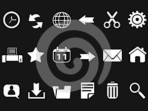 Web toolbar icons on black background