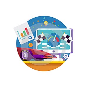 Web traffic internet icon.Web browser with speedometer testing Speed of internet connection